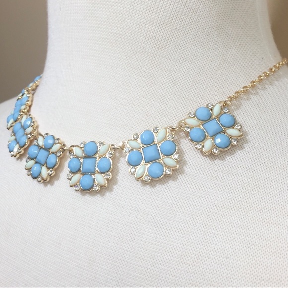 Light Blue Squares Rhinestone Necklace Set - Picture 2 of 3